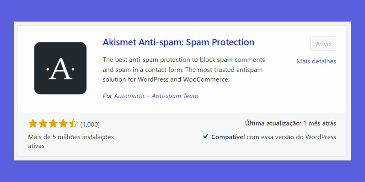plugin akismet anti-spam instalar