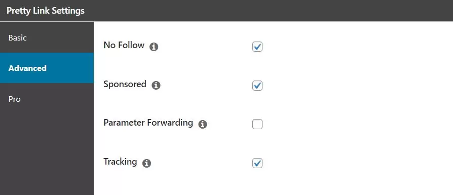 configurações do plugin pretty links
