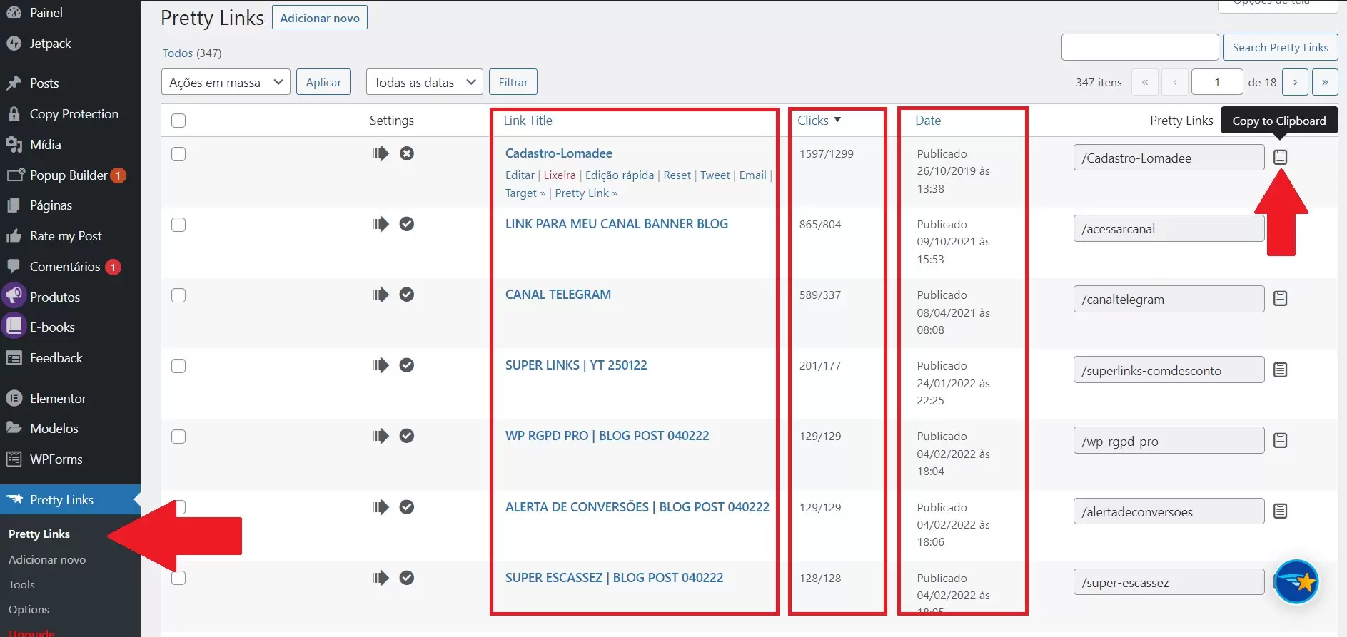 onde ficam os links no pretty links